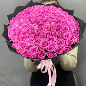 Букет 101 розовой розы Кения (40 см) в Протвино
