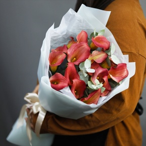 Букет из 17 нежных калл с эвкалиптом в Протвино