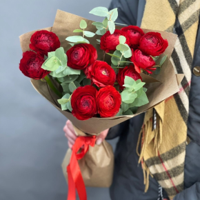 Букет из 11 ранункулюсов и эвкалипта в Протвино