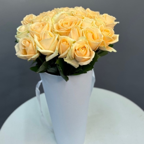 25 кремовых роз в конусе в Протвино