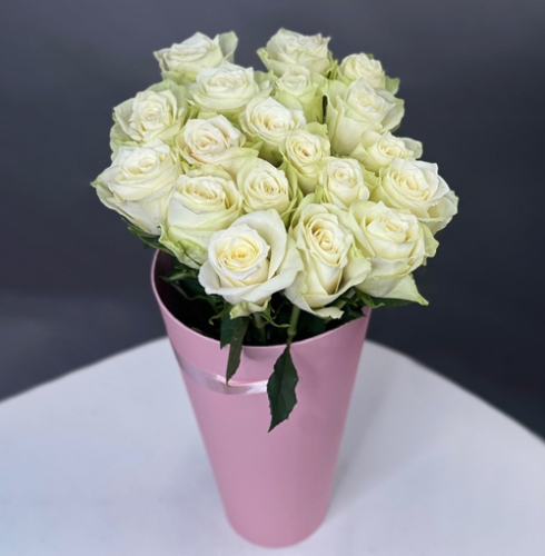19 белых роз Кения в конусе в Протвино